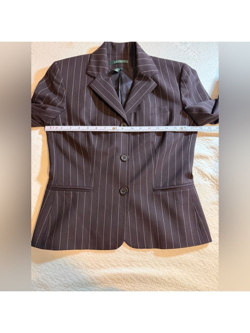 Lauren Ralph Lauren Classic Blazer 3 Button Wool Brown and Tan Pinstripe Jacket - Picture 6 of 12